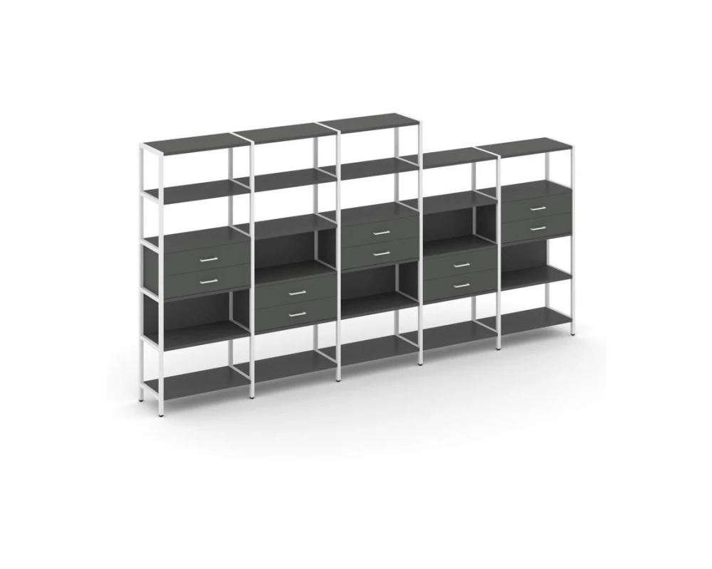 Пятисекционный стеллаж пятиярусный с ящиками 3930х400х1980 Shelf System