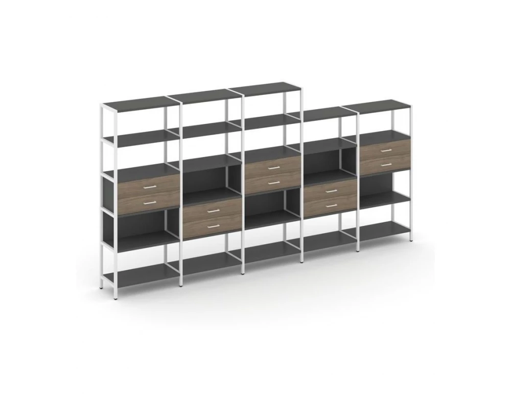 Пятисекционный стеллаж пятиярусный с ящиками 3930х400х1980 Shelf System