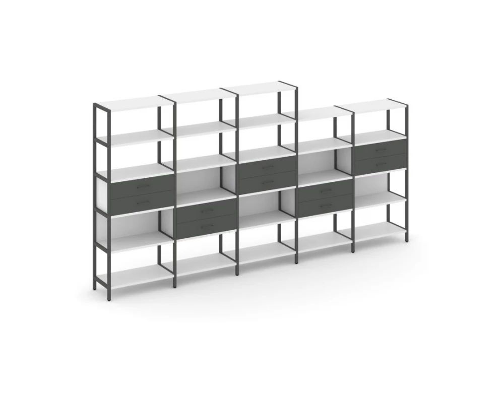 Пятисекционный стеллаж пятиярусный с ящиками 3930х400х1980 Shelf System