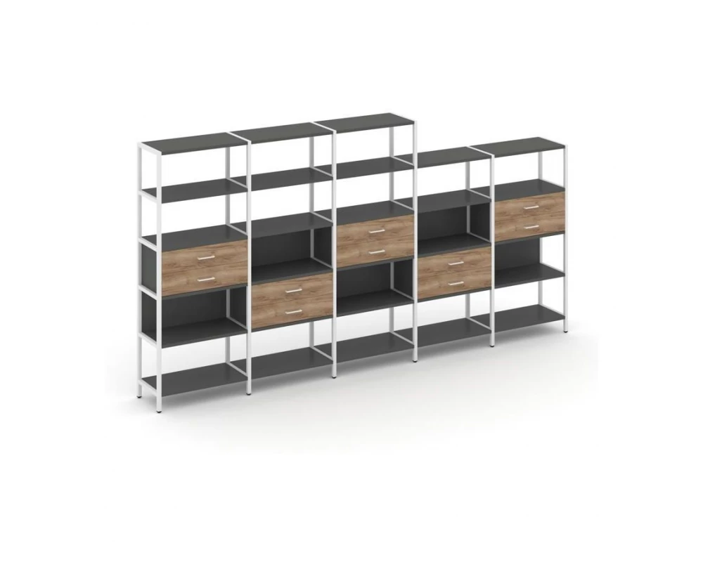 Пятисекционный стеллаж пятиярусный с ящиками 3930х400х1980 Shelf System