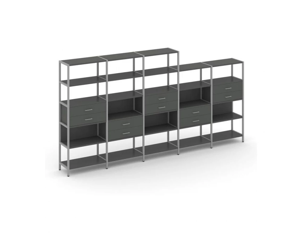 Пятисекционный стеллаж пятиярусный с ящиками 3930х400х1980 Shelf System