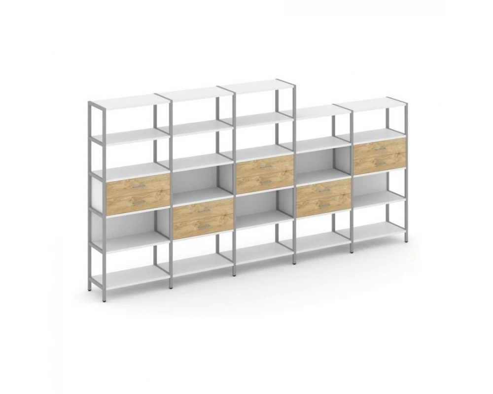 Пятисекционный стеллаж пятиярусный с ящиками 3930х400х1980 Shelf System