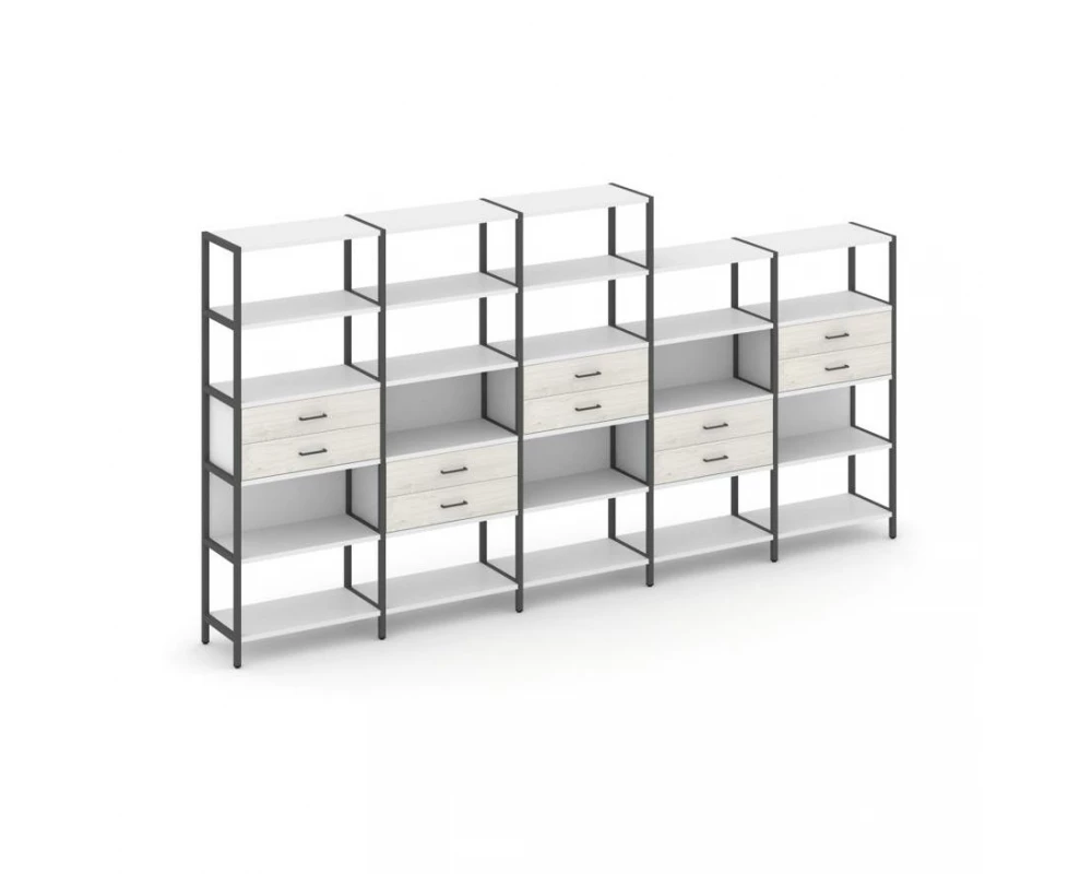 Пятисекционный стеллаж пятиярусный с ящиками 3930х400х1980 Shelf System