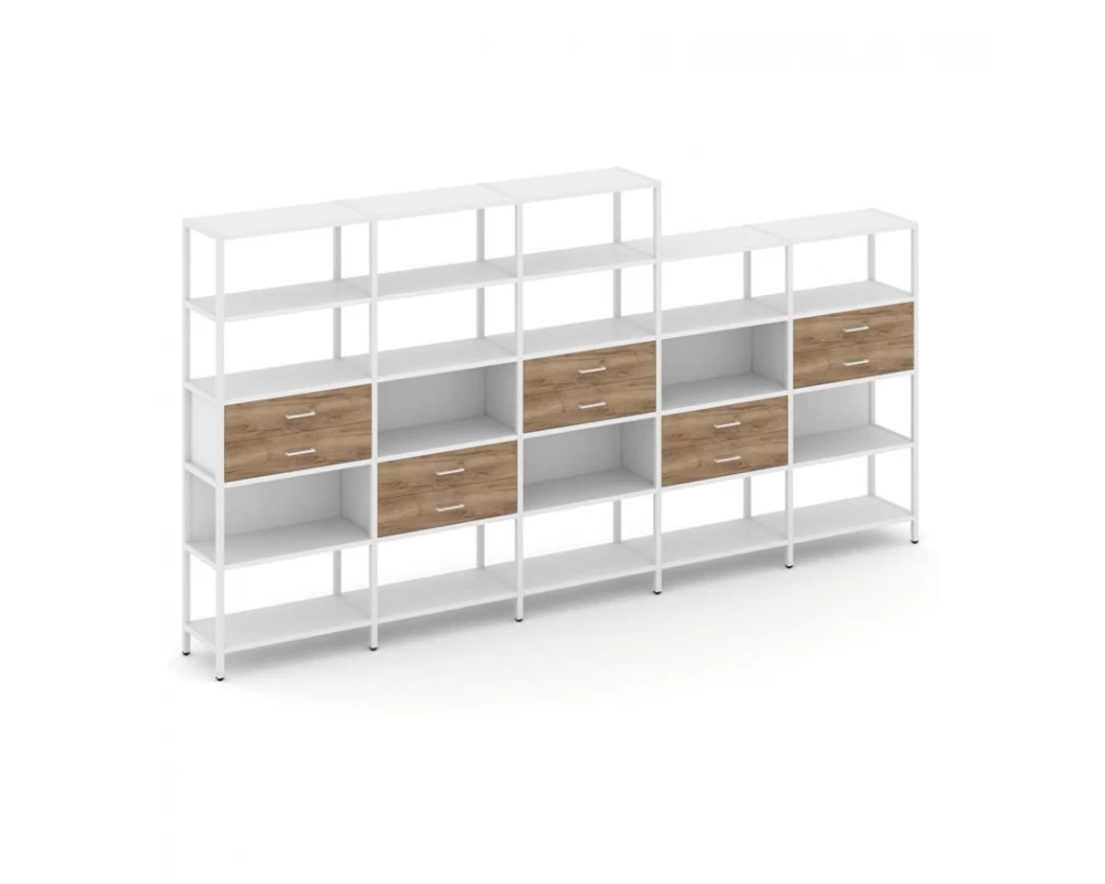 Пятисекционный стеллаж пятиярусный с ящиками 3930х400х1980 Shelf System