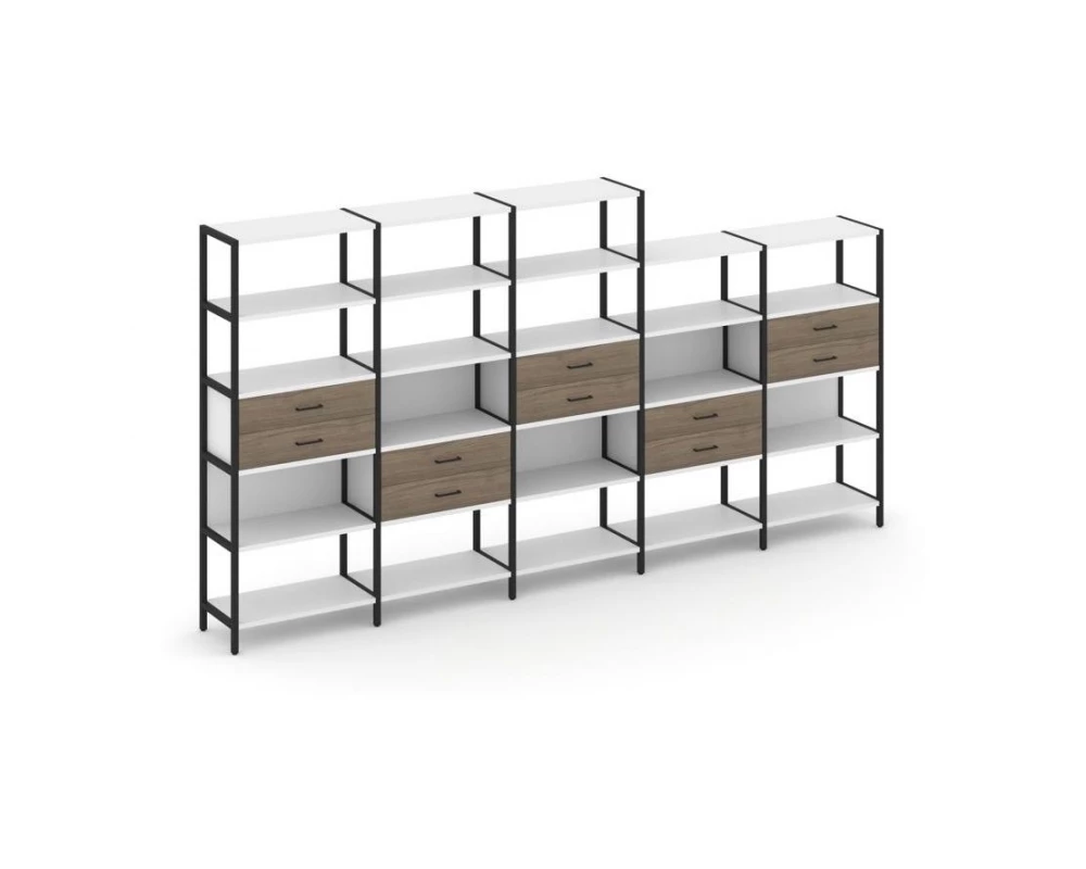 Пятисекционный стеллаж пятиярусный с ящиками 3930х400х1980 Shelf System
