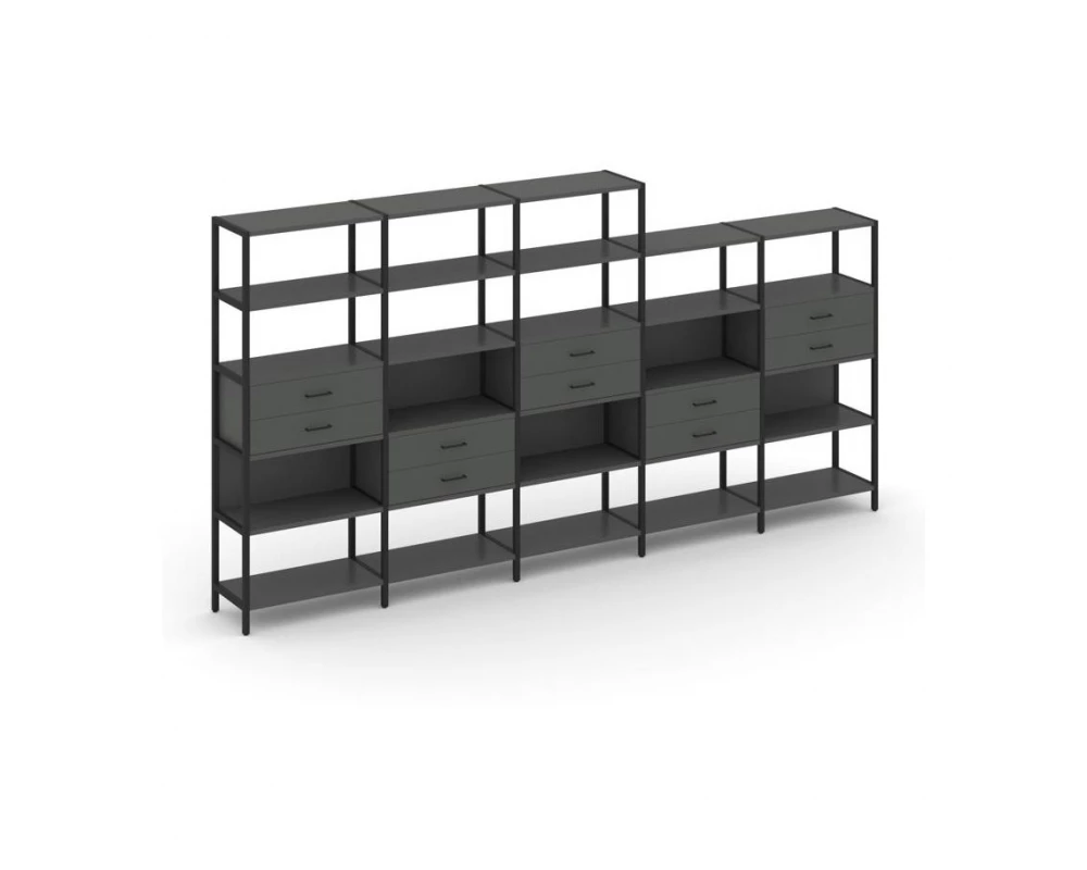 Пятисекционный стеллаж пятиярусный с ящиками 3930х400х1980 Shelf System