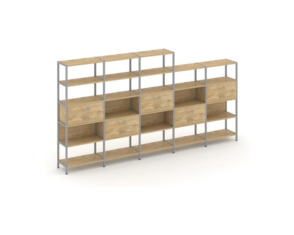 Пятисекционный стеллаж пятиярусный с ящиками 3930х400х1980 Shelf System