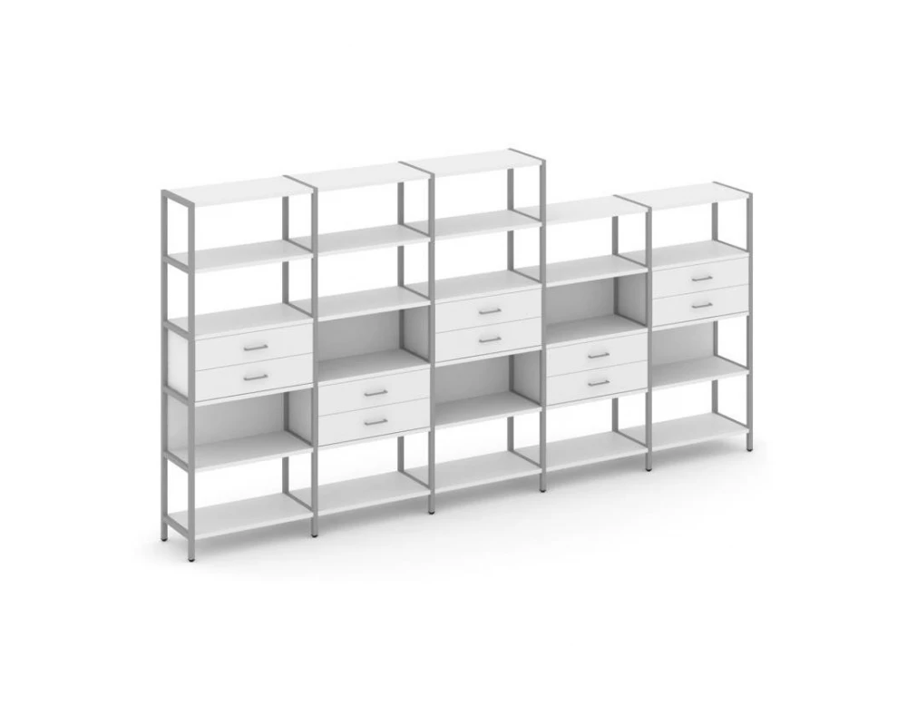 Пятисекционный стеллаж пятиярусный с ящиками 3930х400х1980 Shelf System
