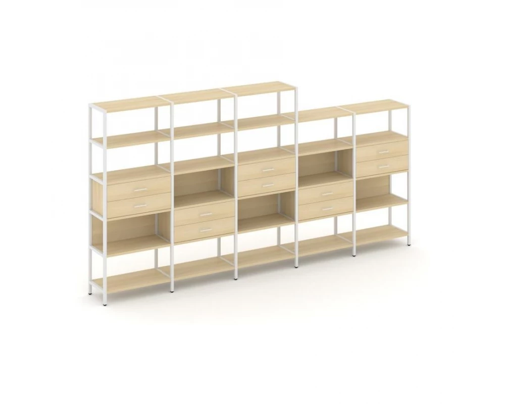 Пятисекционный стеллаж пятиярусный с ящиками 3930х400х1980 Shelf System