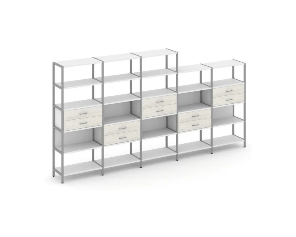 Пятисекционный стеллаж пятиярусный с ящиками 3930х400х1980 Shelf System
