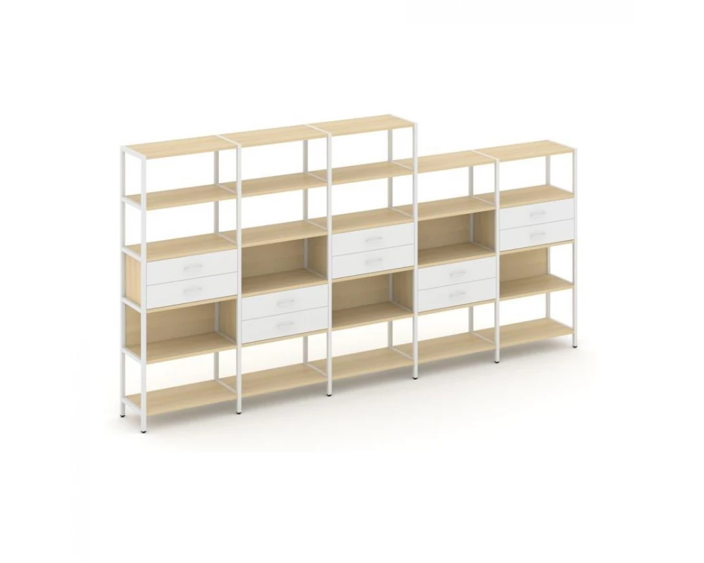 Пятисекционный стеллаж пятиярусный с ящиками 3930х400х1980 Shelf System