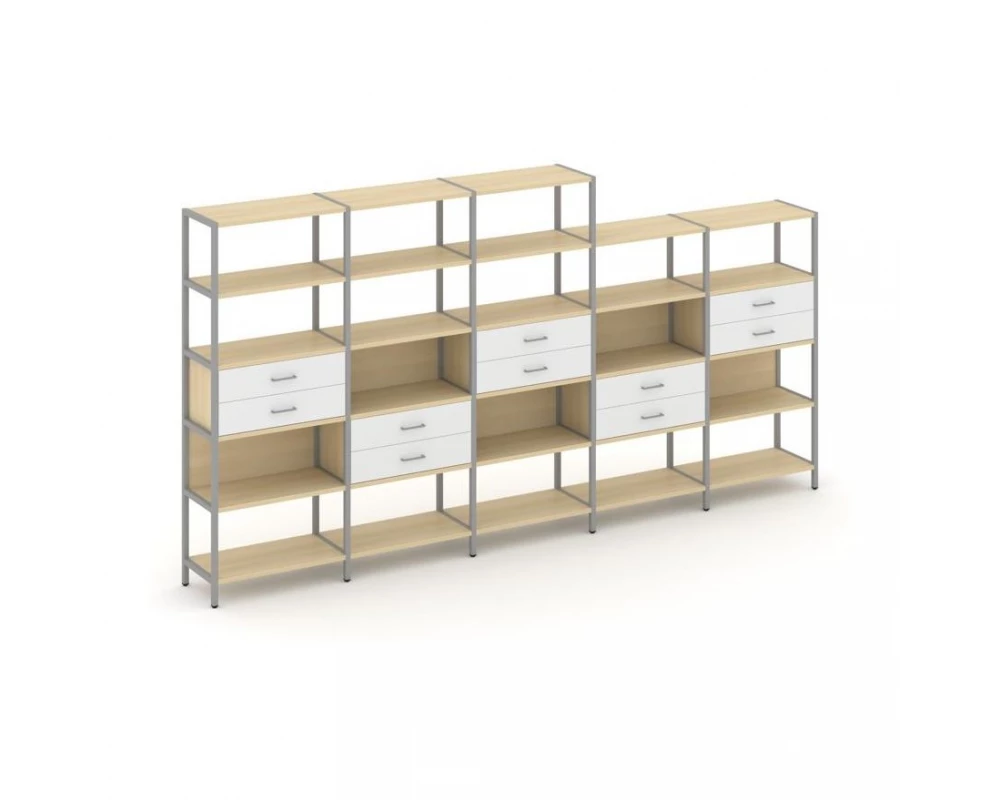 Пятисекционный стеллаж пятиярусный с ящиками 3930х400х1980 Shelf System
