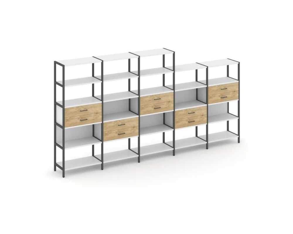 Пятисекционный стеллаж пятиярусный с ящиками 3930х400х1980 Shelf System