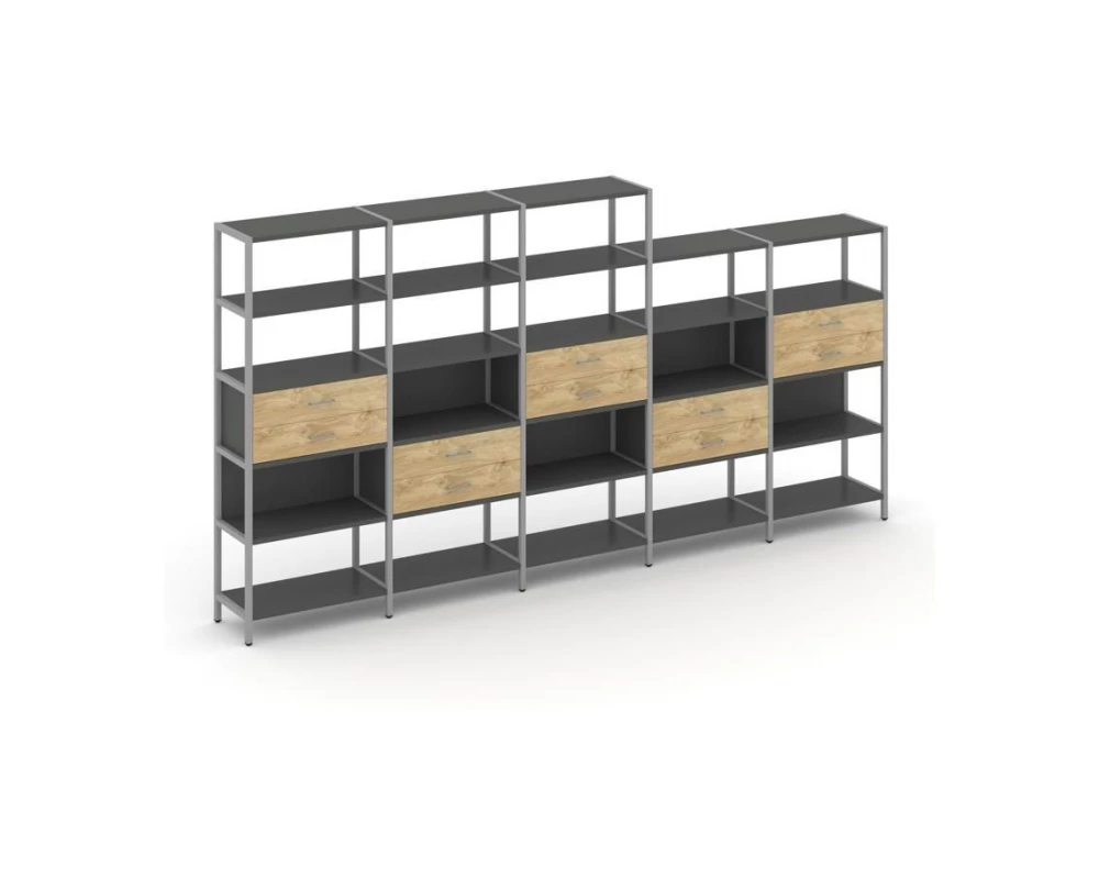 Пятисекционный стеллаж пятиярусный с ящиками 3930х400х1980 Shelf System