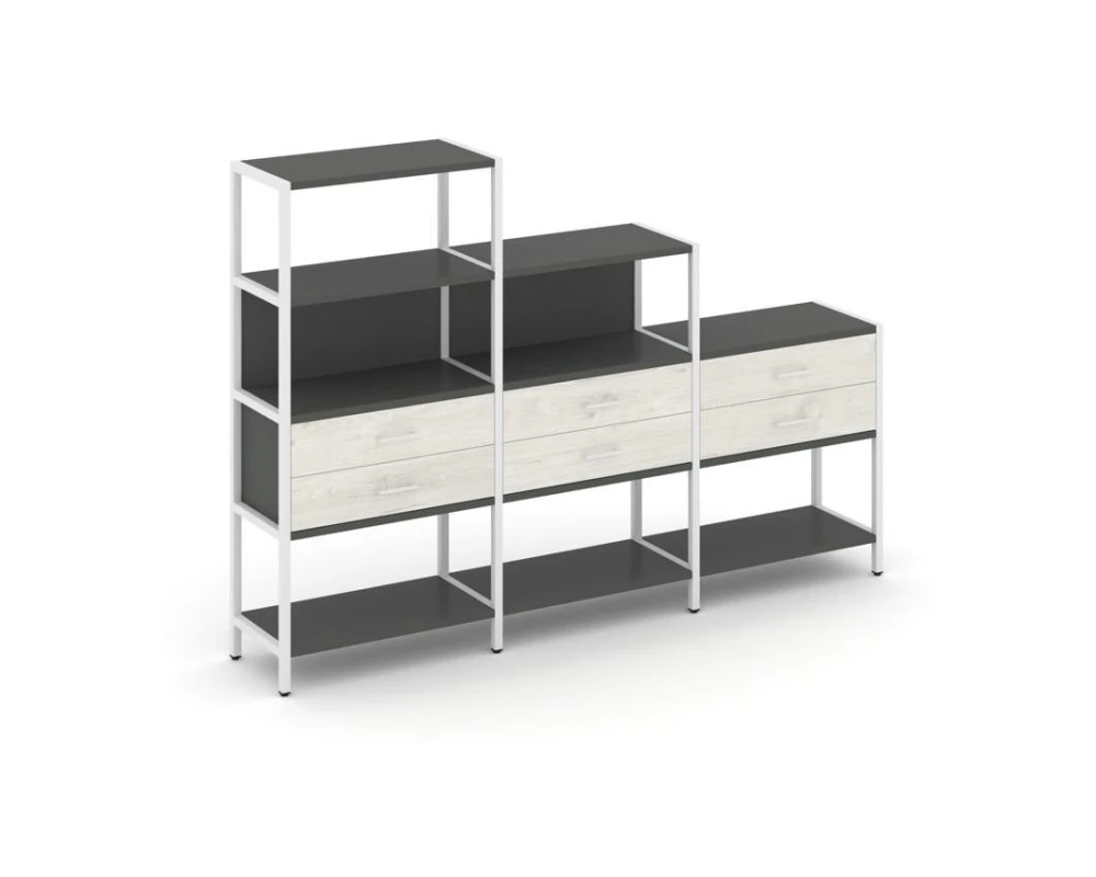 Трехсекционный стеллаж четырех/трех/двухярусный с ящиками 2730х400х1613 Шелф Систем / Shelf System