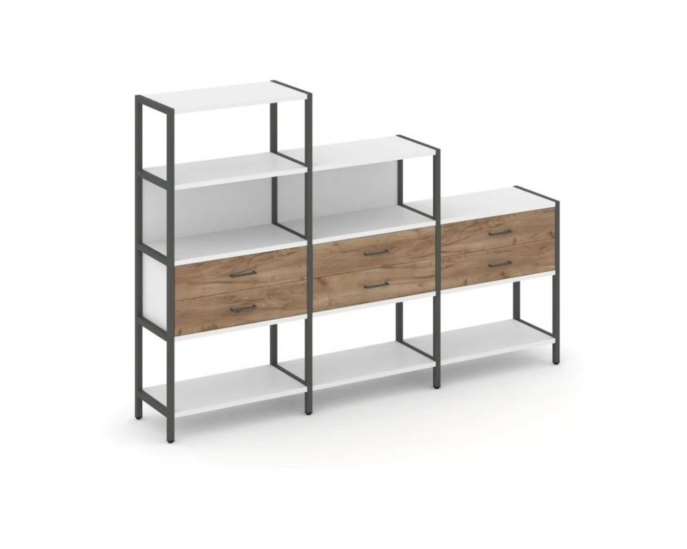 Трехсекционный стеллаж четырех/трех/двухярусный с ящиками 2730х400х1613 Шелф Систем / Shelf System