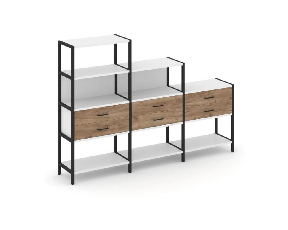 Трехсекционный стеллаж четырех/трех/двухярусный с ящиками 2730х400х1613 Шелф Систем / Shelf System
