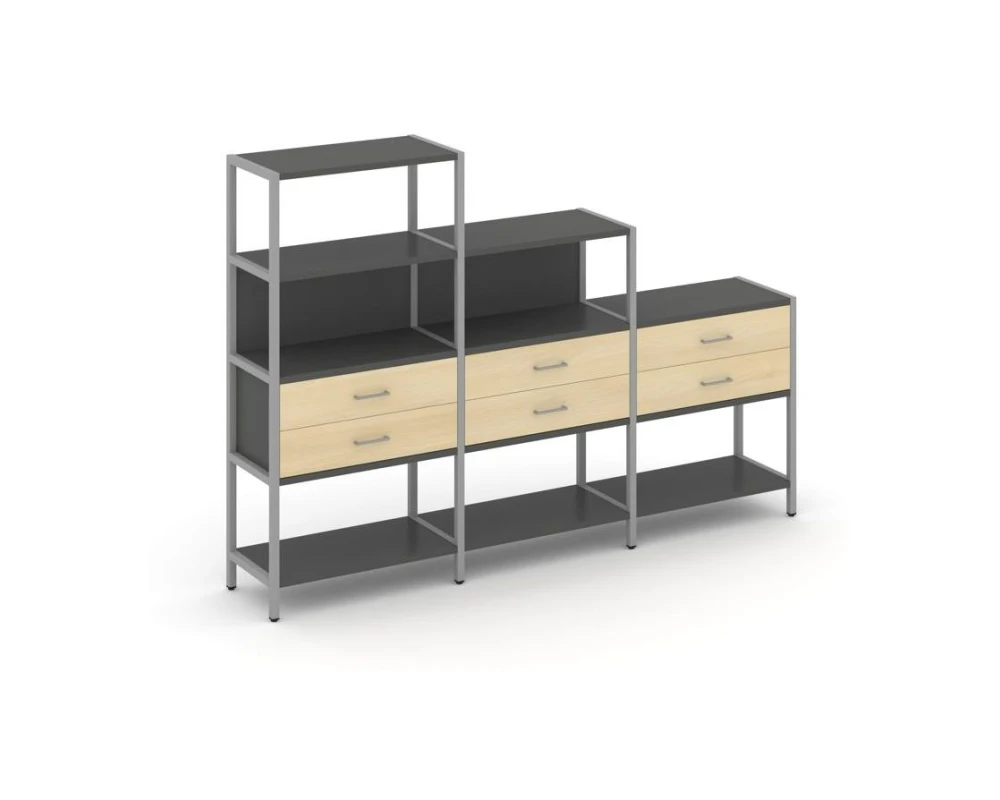 Трехсекционный стеллаж четырех/трех/двухярусный с ящиками 2730х400х1613 Шелф Систем / Shelf System