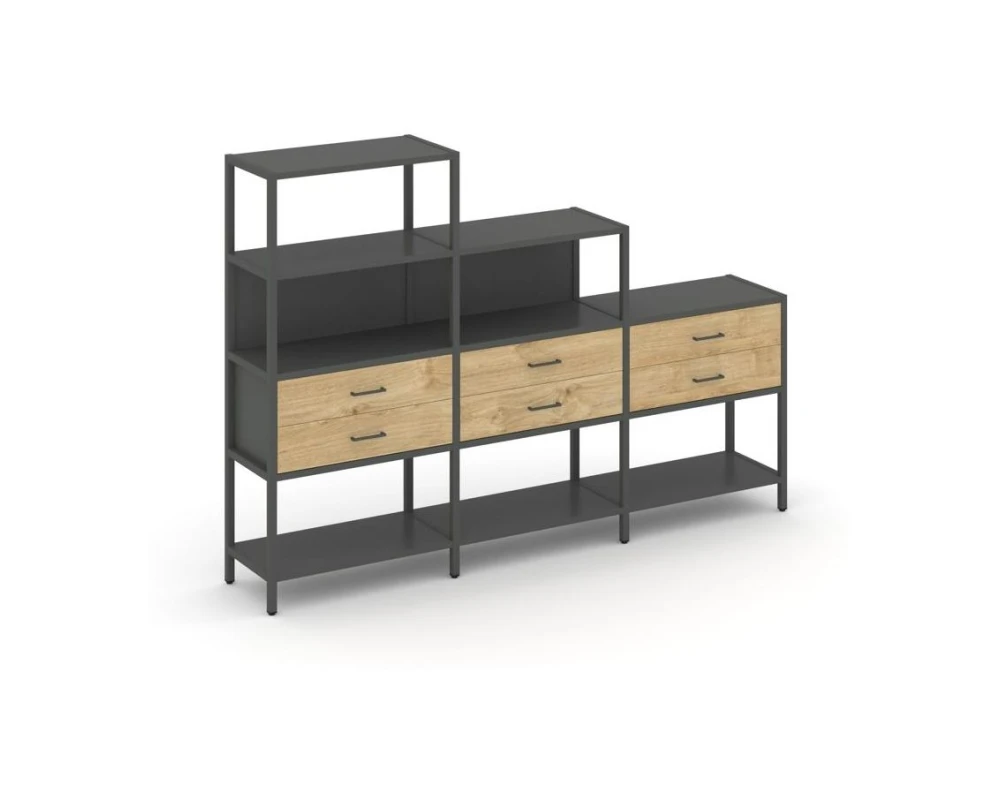 Трехсекционный стеллаж четырех/трех/двухярусный с ящиками 2730х400х1613 Шелф Систем / Shelf System