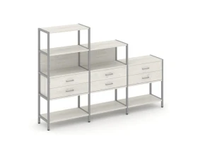 Трехсекционный стеллаж четырех/трех/двухярусный с ящиками 2730х400х1613 Шелф Систем / Shelf System images