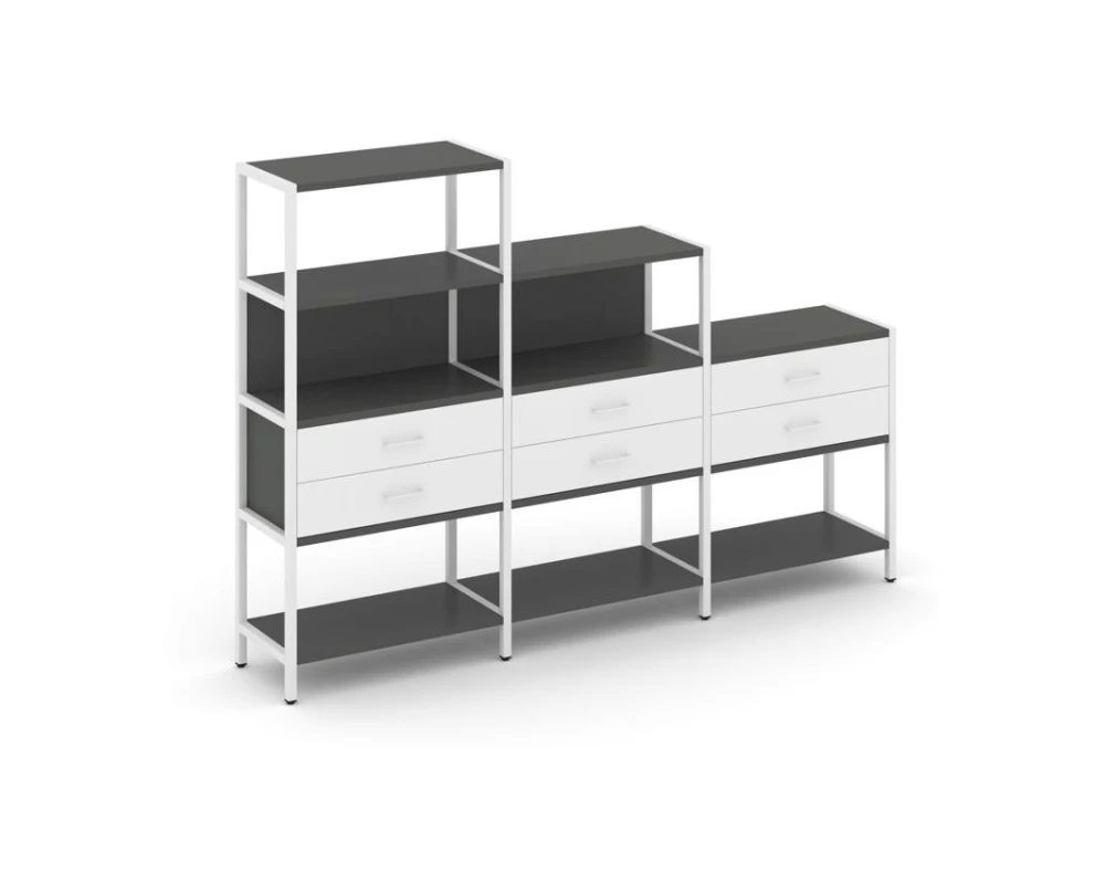 Трехсекционный стеллаж четырех/трех/двухярусный с ящиками 2730х400х1613 Шелф Систем / Shelf System