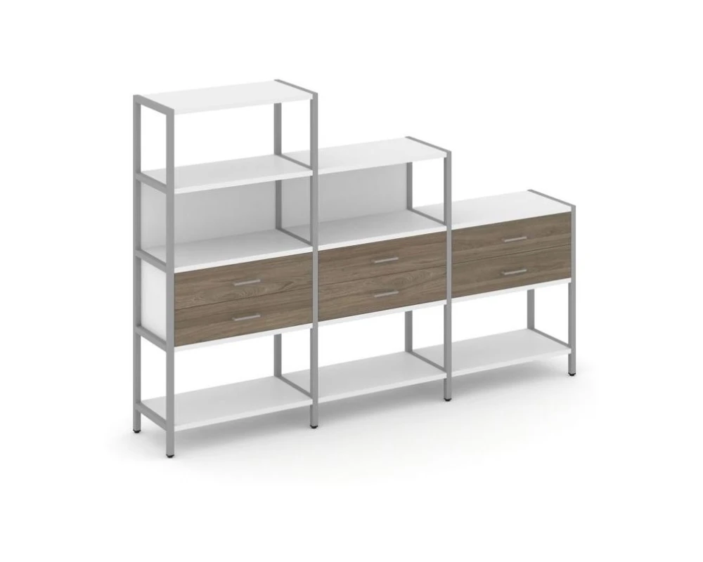 Трехсекционный стеллаж четырех/трех/двухярусный с ящиками 2730х400х1613 Шелф Систем / Shelf System