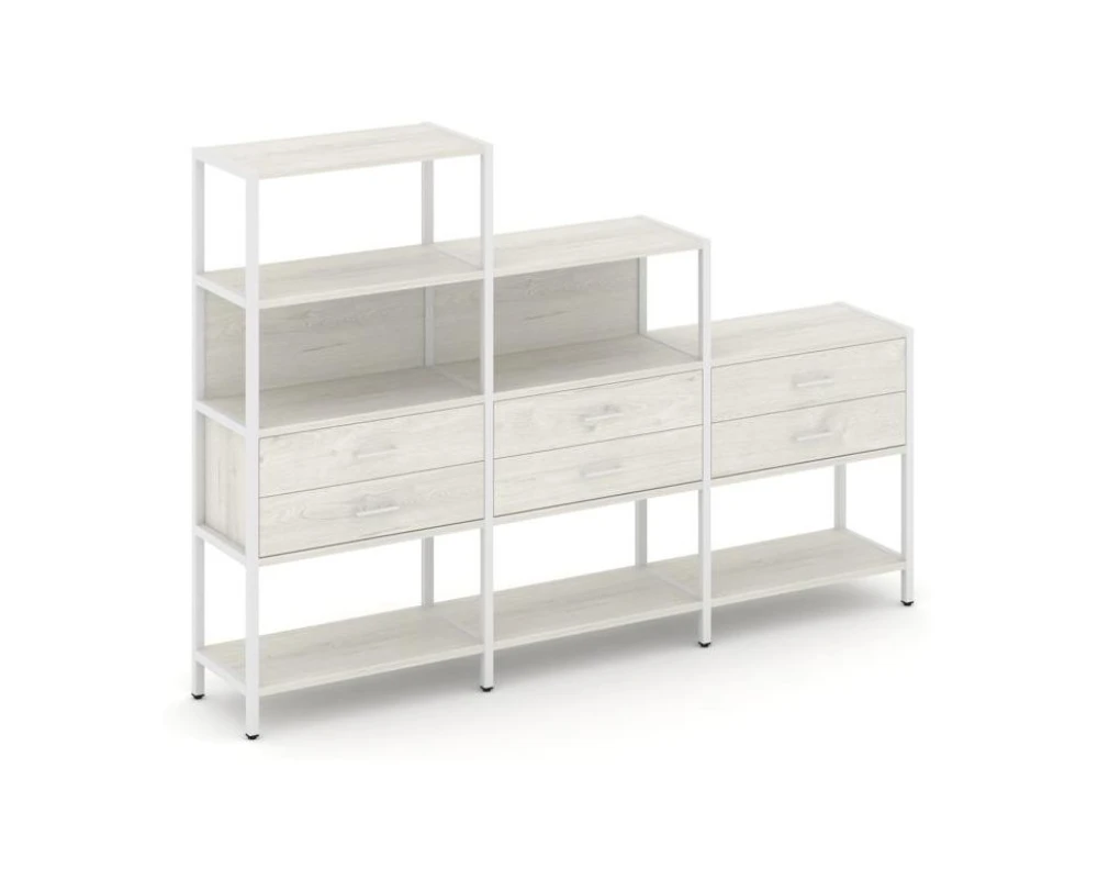 Трехсекционный стеллаж четырех/трех/двухярусный с ящиками 2730х400х1613 Шелф Систем / Shelf System