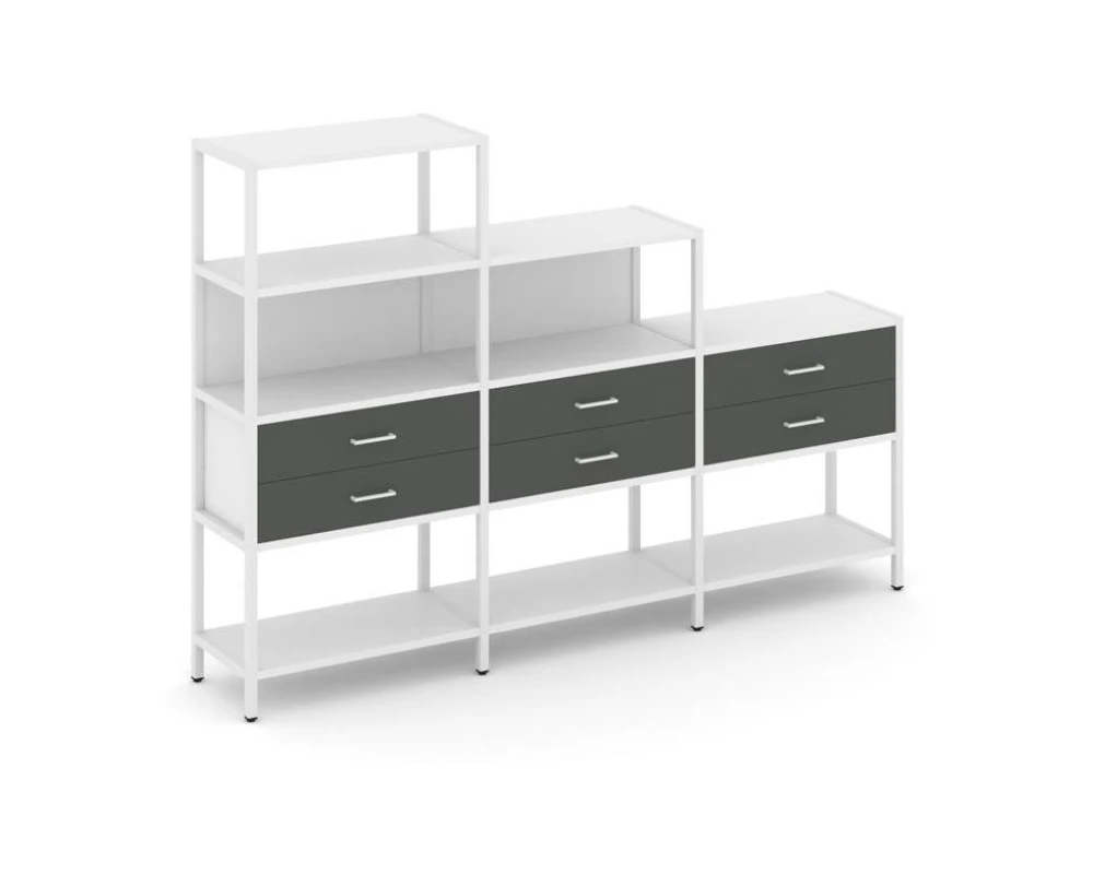 Трехсекционный стеллаж четырех/трех/двухярусный с ящиками 2730х400х1613 Шелф Систем / Shelf System