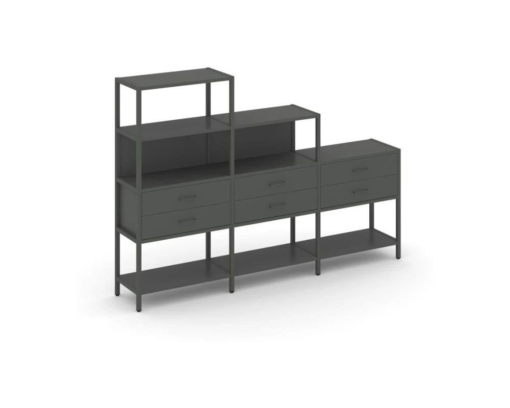 Трехсекционный стеллаж четырех/трех/двухярусный с ящиками 2730х400х1613 Шелф Систем / Shelf System