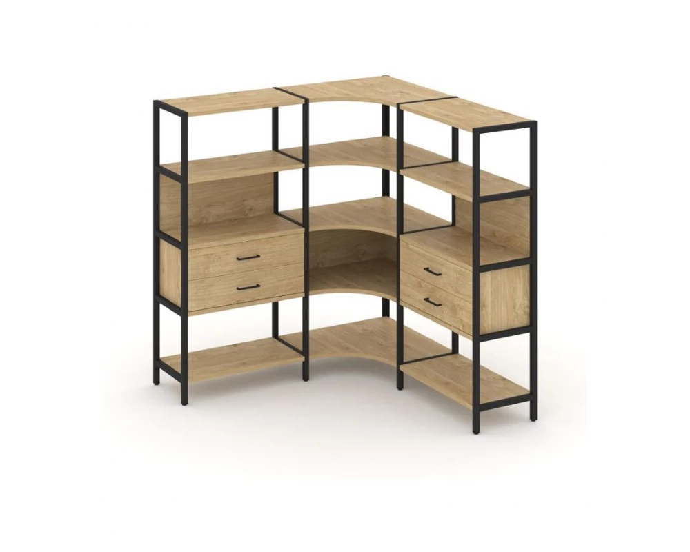 Трехсекционный угловой стеллаж четырехярусный с ящиками 1590х1590х1613 Shelf System