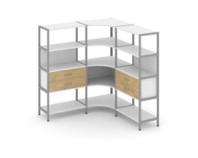 Трехсекционный угловой стеллаж четырехярусный с ящиками 1590х1590х1613 Shelf System images