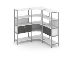 Трехсекционный угловой стеллаж четырехярусный с ящиками 1590х1590х1613 Shelf System images