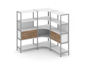 Трехсекционный угловой стеллаж четырехярусный с ящиками 1590х1590х1613 Shelf System images
