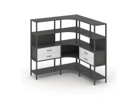 Трехсекционный угловой стеллаж четырехярусный с ящиками 1590х1590х1613 Shelf System images