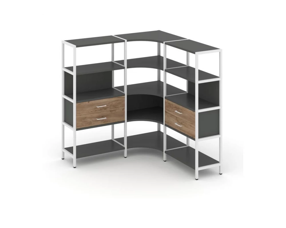 Трехсекционный угловой стеллаж четырехярусный с ящиками 1590х1590х1613 Shelf System