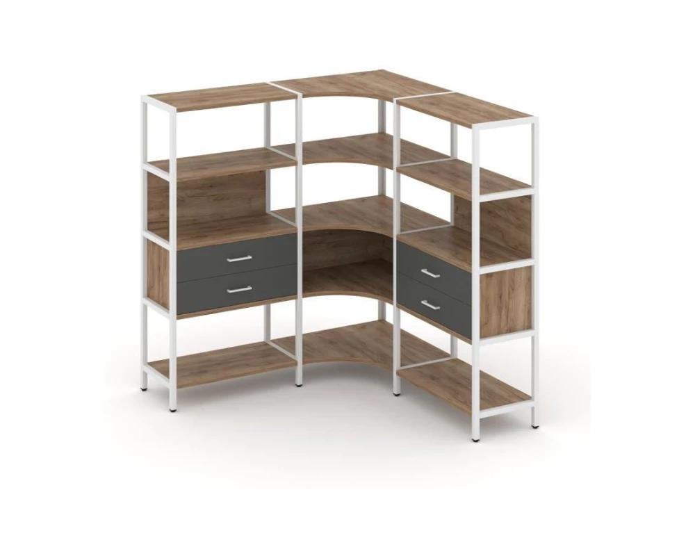Трехсекционный угловой стеллаж четырехярусный с ящиками 1590х1590х1613 Shelf System