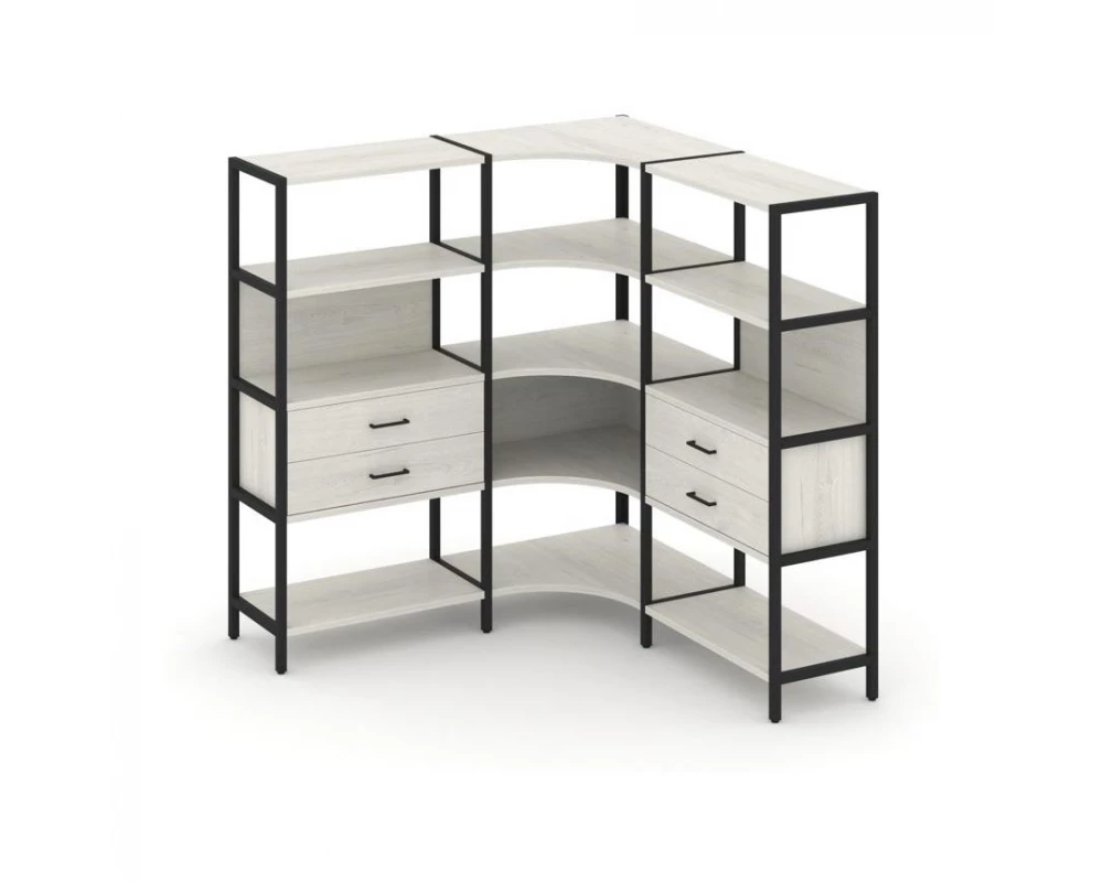Трехсекционный угловой стеллаж четырехярусный с ящиками 1590х1590х1613 Shelf System