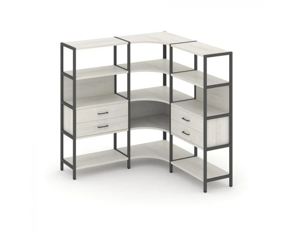 Трехсекционный угловой стеллаж четырехярусный с ящиками 1590х1590х1613 Shelf System
