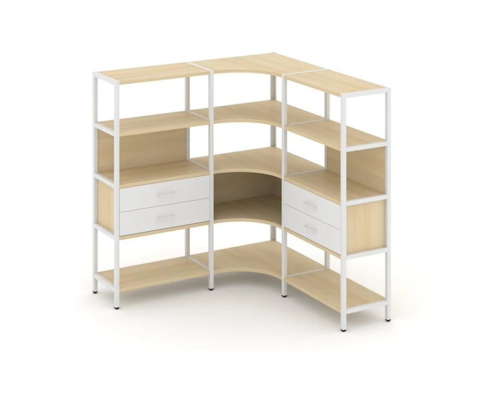 Трехсекционный угловой стеллаж четырехярусный с ящиками 1590х1590х1613 Shelf System