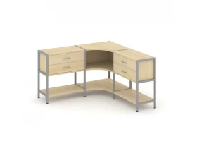 Трехсекционный угловой стеллаж двухярусный с ящиками 1590х1590х879 Shelf System images