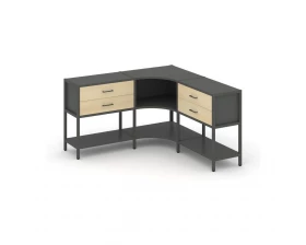 Трехсекционный угловой стеллаж двухярусный с ящиками 1590х1590х879 Shelf System images