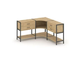 Трехсекционный угловой стеллаж двухярусный с ящиками 1590х1590х879 Shelf System images