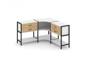 Трехсекционный угловой стеллаж двухярусный с ящиками 1590х1590х879 Shelf System images