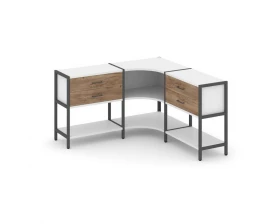 Трехсекционный угловой стеллаж двухярусный с ящиками 1590х1590х879 Shelf System images