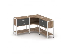 Трехсекционный угловой стеллаж двухярусный с ящиками 1590х1590х879 Shelf System images