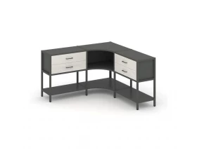 Трехсекционный угловой стеллаж двухярусный с ящиками 1590х1590х879 Shelf System images