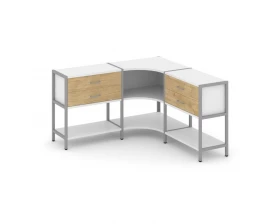 Трехсекционный угловой стеллаж двухярусный с ящиками 1590х1590х879 Shelf System images