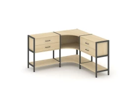 Трехсекционный угловой стеллаж двухярусный с ящиками 1590х1590х879 Shelf System images