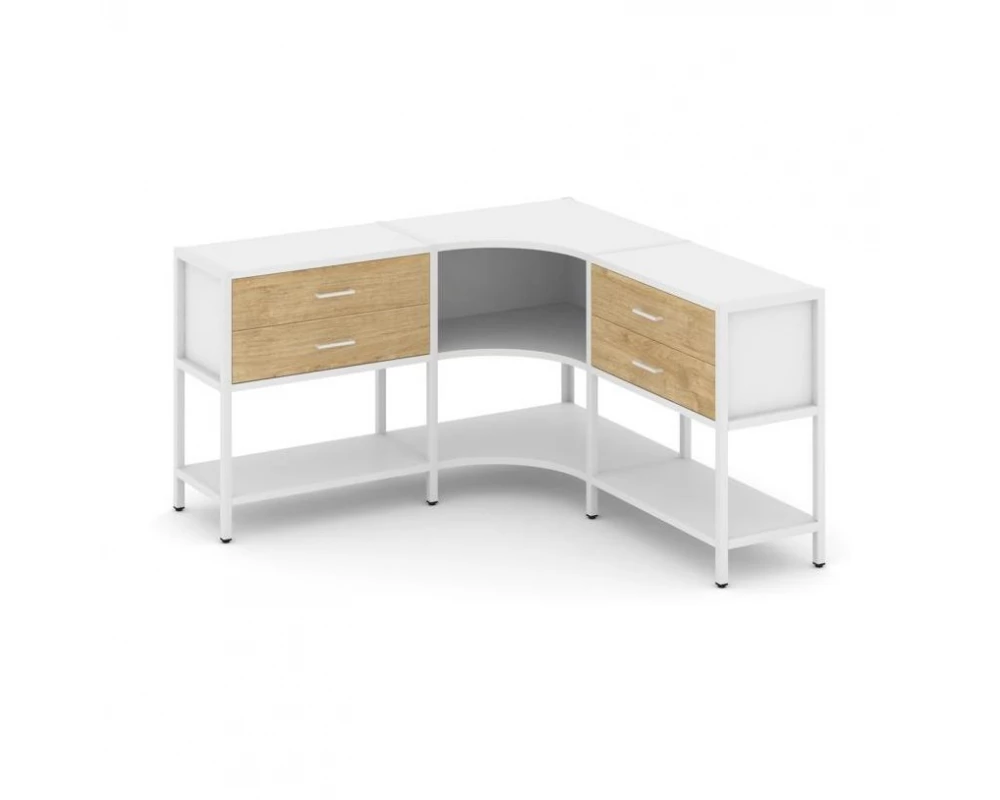 Трехсекционный угловой стеллаж двухярусный с ящиками 1590х1590х879 Shelf System