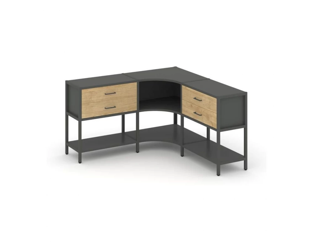 Трехсекционный угловой стеллаж двухярусный с ящиками 1590х1590х879 Shelf System